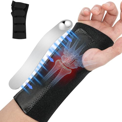 BUTBU Muñequera Tunel Carpiano, Muñequera Tendinitis Muñeca con Férula de Aluminio, Ferula Tunel Carpiano, para Tún-el Carpia-no, Esguinces y Torceduras, Artritis, 1 Unidad, Negro (S, Mano Derecha)