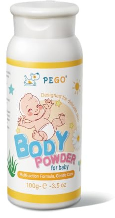 PEGO Cornstarch Baby Powder,Talc-Free,with Zinc Oxide,Aloe and Chamomilla,Prevent Heat Rash,Diaper Rash,Protect Newborns,Toddlers from Chafing,‌Non-Irritating,Travel Size 100g/3.5Oz (1 Pack)