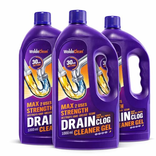 WoldoClean Rohrreiniger Gel 3x 1000ml Profi Set - Abflussreiniger für Dusche, Bad, Waschbecken gegen Haare, Fett, Seifenreste, rohrfrei im Siphon