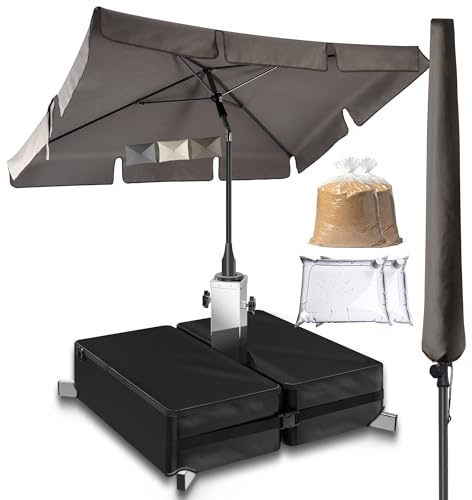 4smile Sonnenschirm rechteckig 200 x 125 cm, 3er-Set - Sonnenschirm Balkon mit Ständer und Hülle, Sonnenschutz Balkon - Balkonschirm in Taupe, knickbar höhenverstellbar, Sonnenschirmständer