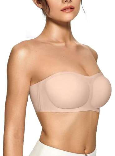 Innfttwo Strapless Bras for Women Jelly Push Up Bandeau Bra Wireless Non Slip Seamless Padded Tube Bra, Soft Supportive Lift & Comfort Fit with Adjustable Straps for Dresses & Everyday Wear