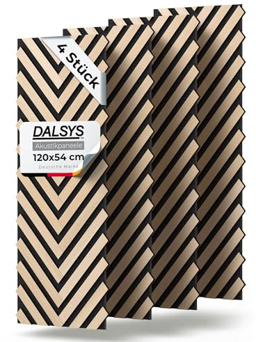 Dalsys 4x Akustikpaneele mit Fischgrät-Muster 120 x 54cm Eiche hell Holz | Akustik Paneele Wand - Wandpaneele Holz für Schallschutz in Büro & Wohnräumen - Holzpaneele Wand - Wandverkleidung innen