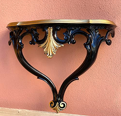Wandkonsole Schwarz GoldSpiegelkonsole Wandkonsole Wandregal Barock Hängeregal Elegante, antike Optik Blumenbank Telefontisch Klassik
