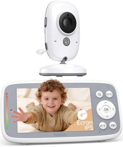 BOIFUN Babyphone Camera sans WiFi, Écran IPS 4, VOX, Vision Nocturne | Babyphone Vidéo, Camera Bebe Surveillance, Audio Bidirectionnel, Température & Humidité, Zoom 3x, 8 Berceuses Bebe, 2,4 GHz
