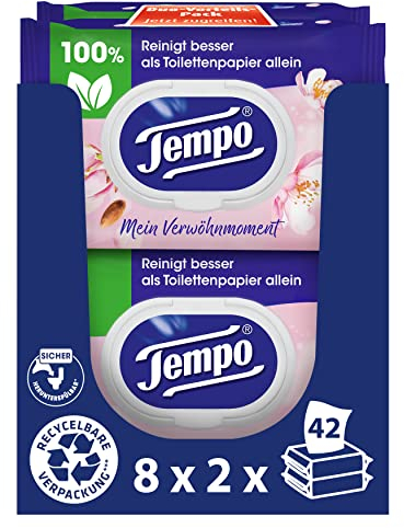 Tempo Toilettenpapier Feucht Mandelmilch & Panthenol, 16er Pack (8 x 2 x 42 Stück)