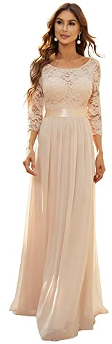 Ever-Pretty Robes de Soirée Femme Empire Manches 3/4 en Dentelle Élégant 36 Nude