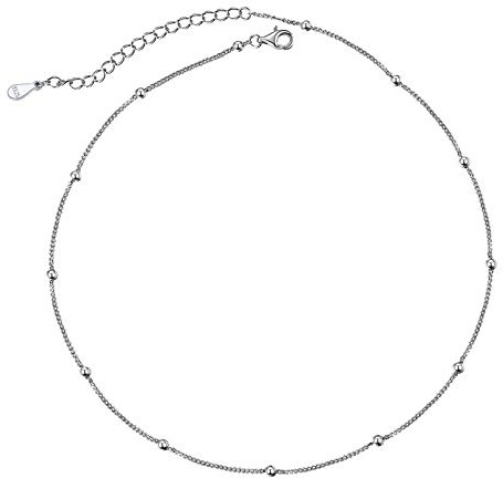 ChicSilver 925 Choker Damen Choker 33cm+5cm kette mit Herz/Kreuz/Stern/Mond/Beads Platin/Gold Beads Kette Kugelkette mit Geschenkebox Valentinstag/Geburtstag Schmuck