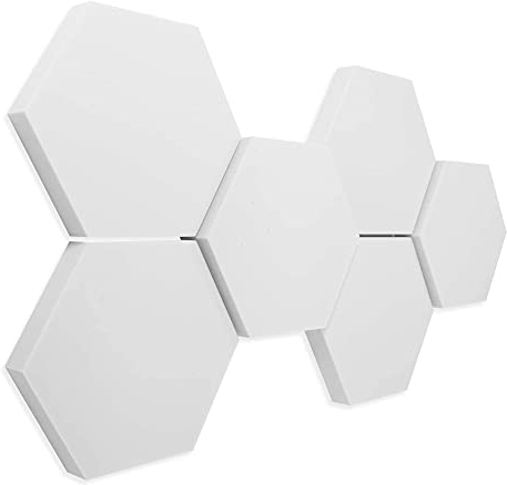 platino24 Schallabsorber 3D-Set Hexagon aus Basotect G+, 6 Elemente 4x je 300x30mm + 2x 300x50mm, Wandpaneele zur Schalldämmung
