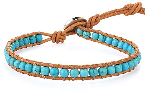 KELITCH Minimalistisch Damen Perlen Wrap Armband Natürliche Leder Einstellbare Kristall Perlen Strang Armbänder