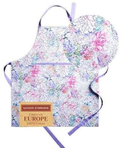 Maison d'Hermine Schürze, 100% Baumwolle (70 cm x 85 cm) | Verstellbarer Nackenriemen, Clothapron mit Mitteltasche und langen Bändern für Damen, Herren