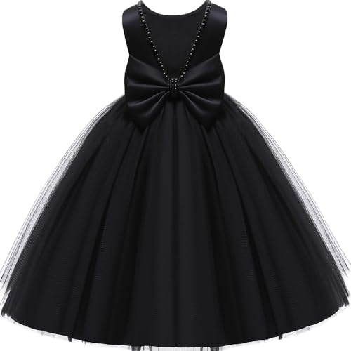 Black Flower Girl Dress,Toddler Party Wedding Christmas Earster Sleeveless Floor Length Tutu Tulle Dance Gown 5 Year Old