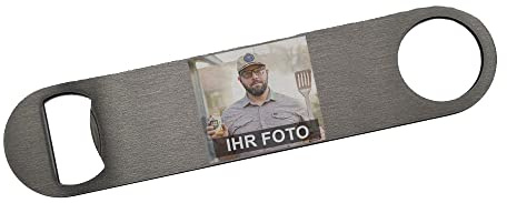 Flaschenöffner aus Edelstahl mit Logo oder Foto personalisiert (17,8 x 4cm) | Mit Foto, Logo oder Wunschmotiv individuell gestalten
