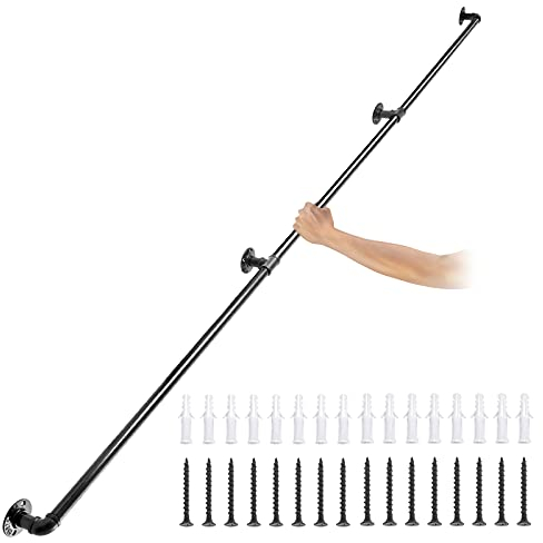 VEVOR Corrimano Scale Esterne ed Interne da 2,7 m, Ringhiere a Parete in Acciaio, Corrimano per Scale in Tubi 3 Pezzi, Ringhiera Passamano Montaggio a Parete Capacità 200 kg