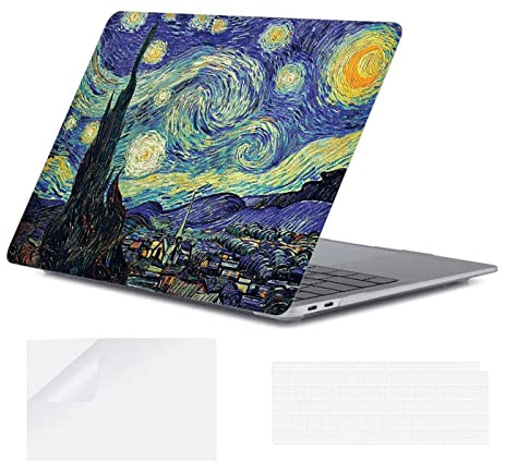 YOPAS Hülle für MacBook Air 13 Zoll Mit Tastaturabdeckung, Muster Schutzhülle für M1 A2337 A2179 A1932 (2018-2020), Van Gogh