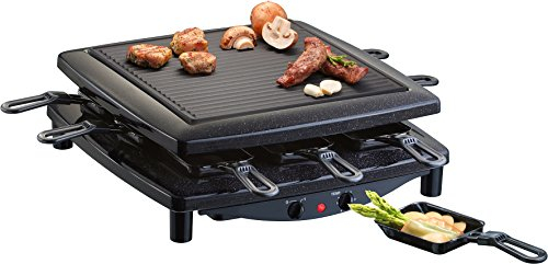 Steba Made in Germany Raclette RC 2.1, PFAS frei, wendbare emaillierte Gusseisen-Grillplatte, 8 emaillierte (Schneid-und Kratzfest) Pfännchen, 1,7 m Anschlusskabel, Kabelaufwicklung, Schwarz