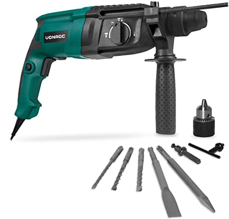 VONROC - Marteau Perforateur Filaire 800W - 4 Fonctions - Force de Frappe 3 Joules - Emmanchement SDS-plus - Accessoires Inclus