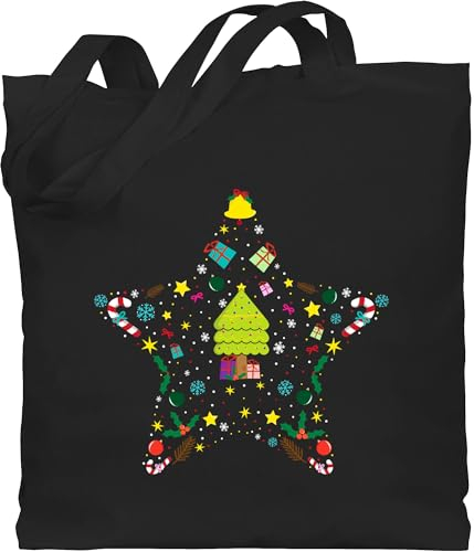 Shirtracer Baumwolltasche - Geschenke Christmas Bekleidung - Weihnachtsstern I Weihnachtsmotiv I Weihnachten - Unisize - Schwarz - jutebeutel gross weihnachtlich weihnacht stern stoffbeutel