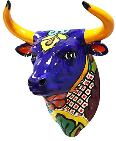 YQLKD Statuen Kunstharz Kuhkopf Wandbehang Anhänger 3D Tierkopf Skulptur Figuren