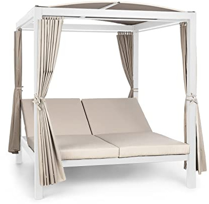 blumfeldt Cama Balinesa, para Exterior, Jardin, Tumbona Doble Regulable y Respaldo Reclinable, Cama XL con Techo Solar