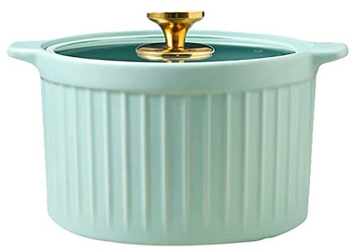 MYENA 3.2L keramische Auflaufform mit Deckel-Anti-Ton-Tontopf für das Kochen, runde Kochgeschirr-Kochtöpfe für Gasherd, Mikrowelle,Grün