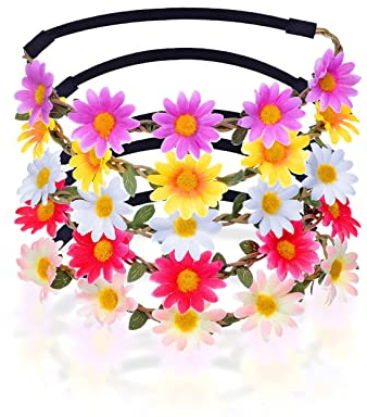 TSHAOUN Gänseblümchen Blumenkranz Blumenkrone, Haaraccessoire, Haarband, Brautschmuck, 5x Blumen Stirnband Haarband Kopfband Krone mit justierbaren elastischen Band für Damen und Mädchen (5 Stück)