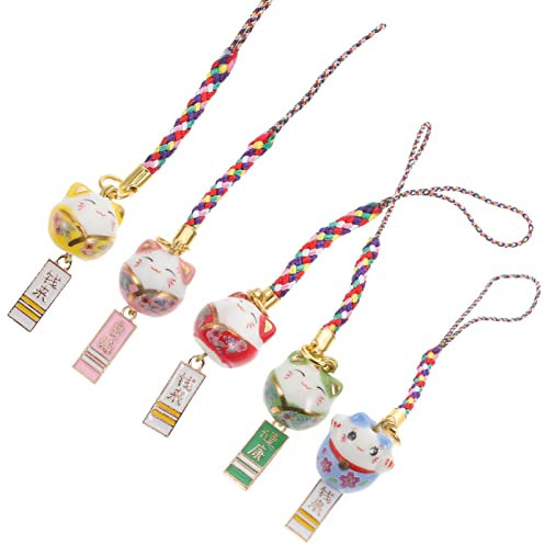 Homoyoyo 5 Stück Glückliche Katze Winkende Katze Schlüsselanhänger Japanische Maneki Neko Glückskatze Anhänger Reichtum Gesundheit Glück Böse Vermeidung Symbol Maskottchen Anhänger für