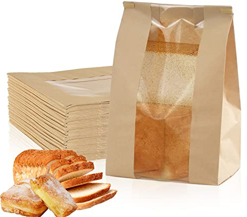 Papiertüten Braun 50Stk Braune Papiertüten mit Fenster Butterbrottüten | 16x11x33cm | 50 Stück Braune Kraftpapiertüten mit Fenster | Ideal als Geschenktüten für Sandwich, Kekse & Gastgeschenke
