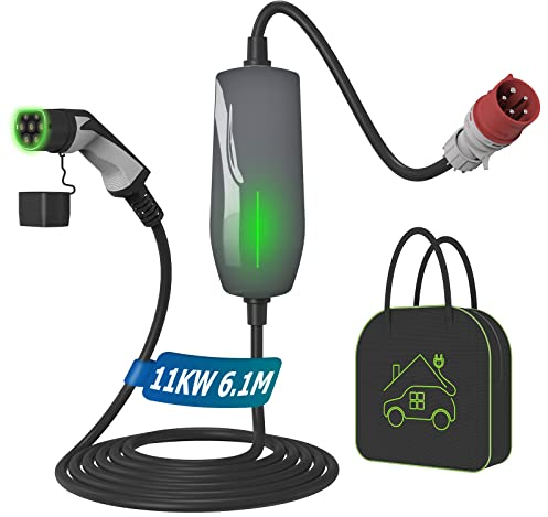 WISSENERGY Typ 2 Ladekabel 11KW EV Ladegerät mit CEE Stecker, [6-16A] Dreiphasige Mobile Wallbox Ladestation für Elektrofahrzeuge EVSE, IEC 62196-2, 6 Meter