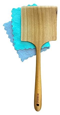 Fiodio Home Teak Wide Wooden Spatula with Microfiber Cloth - Natural Non-Stick Healthy Kitchen Utensils - Handcrafted with Comfort Grip