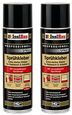 Isolbau Sprühkleber 2 x 500 ml - Extra starker Kleber für Heimwerk & Industrie - Klebe-Spray für Schaumstoff, Holz, Stoff, Leder, Filz uvm