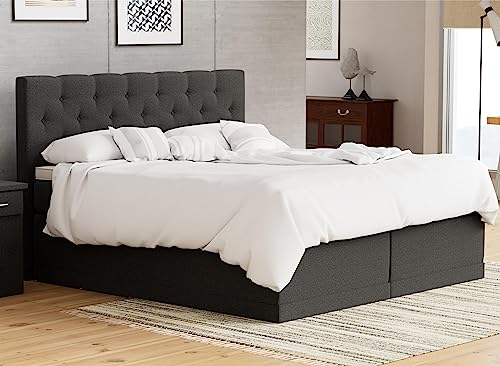 AUKONA Boxspringbett Helena 180x200, Dunkelgrau H4, 7 Zonen Taschenfederkern-Matratze, H2 H3 H4, Komfortschaum-Topper, Lieferung und Aufbau kostenlos