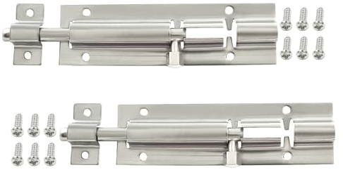 Auvotuis 2 Stück 10,2 cm silberner Zylinderriegel aus Edelstahl, Schieberiegel, robust, Sicherheitsriegel, Torschloss für Tür