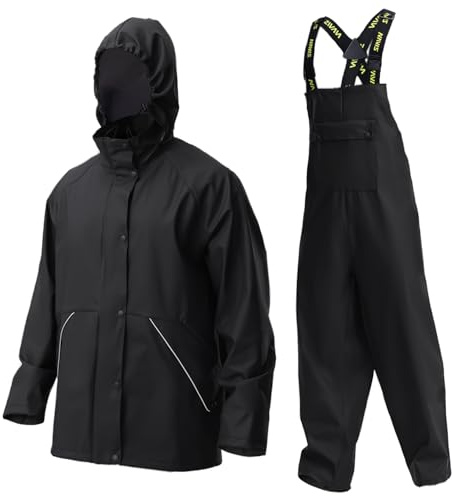 NAVIS MARINE Rain Suit for Men Heavy Duty Workwear Waterproof Jacket with Pants 3 Pieces (Black, Large)