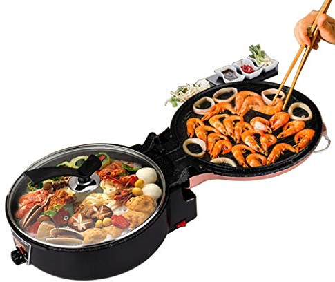 Crepiera elettrica multifunzione Pizza Grill Padella Bistecca Grill Forno per friggere Doppio riscaldamento Pentola calda Fornello elettrico
