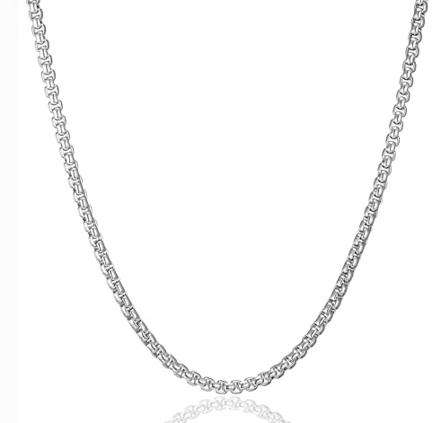 AFSTALR Men's Women's Stainless Steel Silver Chain Necklace Venetian Link Chain Link Necklace 2/2.5/3/4 mm 45/50/55/60/70 cm Box Chain for Men Jewellery Link Chain Silver/Gold/Black