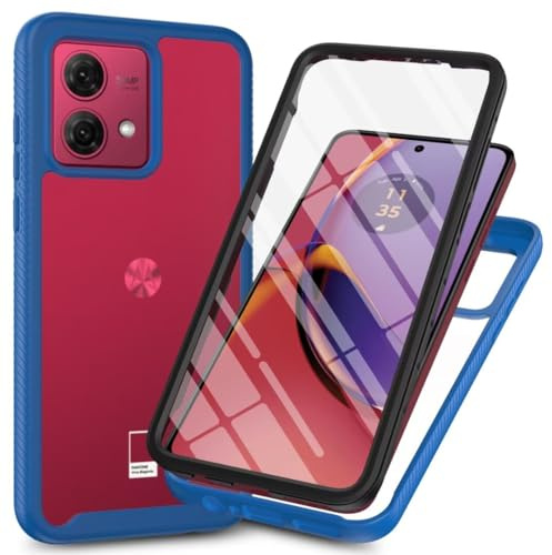 JIAFEI Funda para Motorola Moto G84 5G, [con Protector de Pantalla Integrado] 360 ° Carcasa Completa Transparente Case Cover - Azul