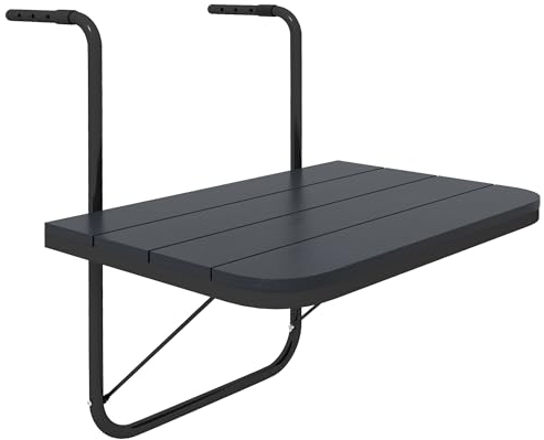 Outsunny Balkontisch zum Einhängen, Balkonhängetisch klappbar, 4-Fach höhenverstellbarer Klapptisch, Hängetisch bis 25 kg belastbar, für Garten, Alu, 60 x 40 cm, Schwarz