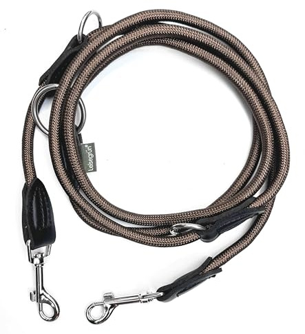 Leisegrün Hundeleine für kleine Hunde | Führleine 3m aus Nylon | 3-Fach verstellbar mit 2 Karabiner | Elegantes Braun