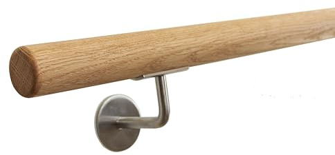Holz Handlauf mit Wandmontage Set - Runder 42 mm Ø Handlauf aus massivem Eichenholz - Holz für Innen Treppen - Rutschfester Holzhandlauf Innen (200cm, Eichenholz)