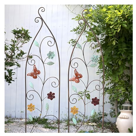 CUXAHO Rankgitter Metall Himbeeren Rosen Rankhilfe, Metall Gartenspalier, Vintage Kupfer Stil mit Buntem Schmetterling, Stützzaunspalier für Pflanzenliebhaber, Terrasse, Hof, Rasen, Dekoration