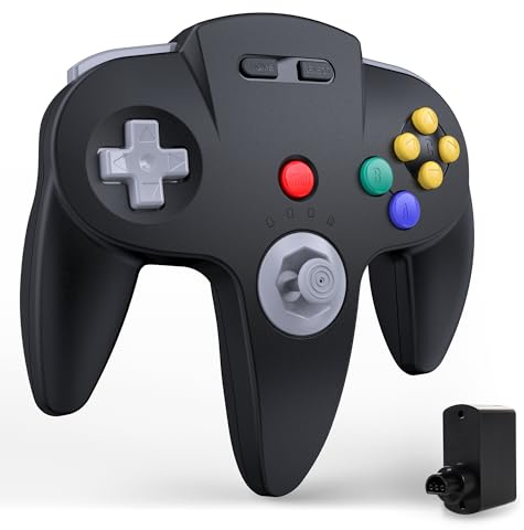 miadore Wireless N64 Controller für N64 Konsole,Plug & Play | Retro-Gamepad-Joystick mit 2,4-GHz-N64-Empfänger, 500-mAh-Akku,Rumble-Funktion,3D-Präzisions-Joystick (Schwarz)