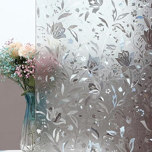 Qobobo Fensterfolie Statisch Haftend Milchglasfolie Selbstklebend Fenster 90 x 200 cm Klebefolie Fenster Sichtschutz ohne Klebstoff Badezimmer Fenster Sichtschutzfolie Anti UV mit Motiv Tulpe
