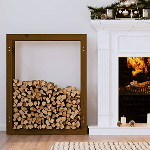 LAPOOH Estante para leña Madera Maciza de Pino marrón Miel 80x25x100cm, Leñero Exterior, Guardar Leña Exterior, para Guardar Leña, Almacenaje Leña, Estante De Leña
