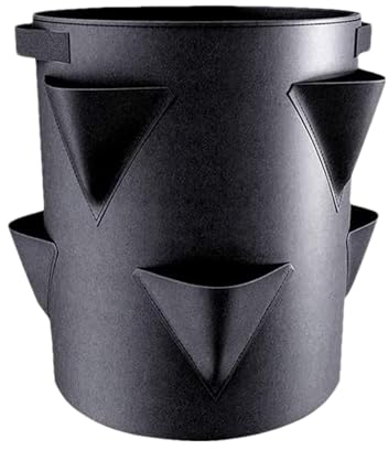 Erdbeer-Pflanzsack – Erdbeer-Outdoor-Pflanzsack aus Vliesstoff, Gartenerdbeere, Outdoor-Pflanztasche mit 6 seitlichen Wachstumstaschen, atmungsaktiv, 2,7 l, tragbar für Innenhof, Balkon, Outdoor