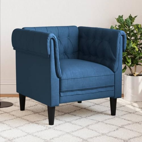 Willood Chesterfield Sessel Polstersessel mit Armlehnen Rückenlehne Stützbeine Loungesessel für Wohnzimmer Clubsessel Modern Blau Stoff
