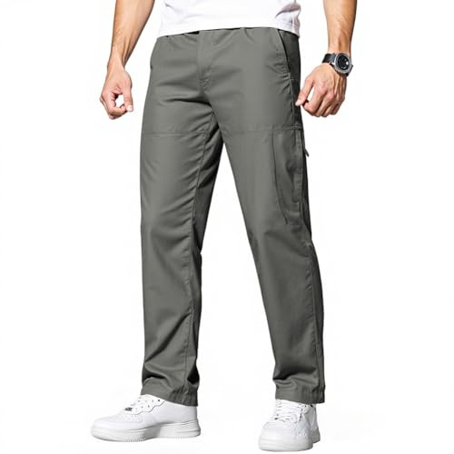 Misfuso Pantalon pour Homme Grande Taille en Coton Pantalon Homme Ample Décontracté avec Ceinture Elastique et Poches Vert Armé L