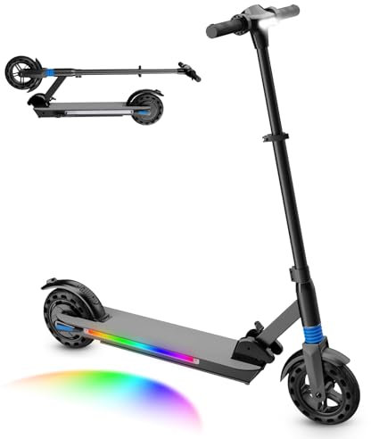 scoot4kids Electric Scooter for Children Aged 8-12 Years, 8'' Foldable Electric Scooters with Colourful Rainbow Light, 25 km Range, LED Display, Adjustable Speed, Gift for Kids and Teenagers
