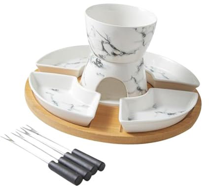 KESOTO Fondue Melting Set, Chocolate Fondue Pot and 4 Plates, Bowl Set for Heating and Melting Chocolate and Cheese
