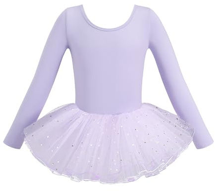 HIPPOSEUS Ragazza Vestito da Balletto Tutu Body Danza Bambina Classica Balletto Abito Manica Lunga,Y04CX-Sequin Purple, 4-5 anni