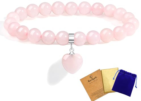 AWARDSEN 8mm Herz Heilsteine Armband, 1 Stück Edelstein Armband Damen | AWARDSEN Kristall Armband Edelstein Edelstein Schmuck Geschenk für Frauen